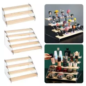 3-5-слойная акриловая деревянная витрина для косметики, духов, кексов, витрина, органайзер, стеллаж для хранения, настольный стеллаж для хранения 4 layers-30cm
