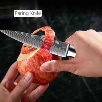 3.5inch Kitchen Fruit Knife Vegetable Knife Chef Knife Meat Cleaver Slicing Knife Damascus Pattern Cooking Cutter Utility Knife