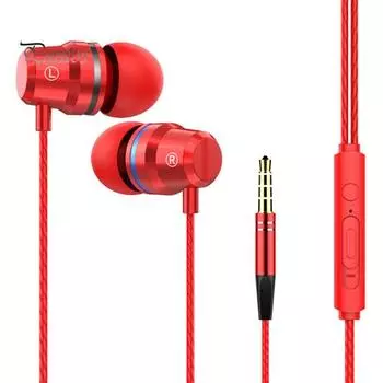 3,5 мм проводные наушники-вкладыши с тяжелыми басами, стереонаушники с регулировкой громкости и микрофоном красный