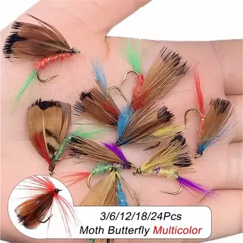 3/6/12/18/24 шт. мокрые мушки для ловли форели, искусственные насекомые, крючок, наживка, бабочка, приманка для ловли форели #8 3Pcs