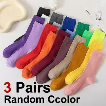 3/6/12 пар женских трикотажных хлопковых носков средней длины, модные полосатые карамельные цвета, удобные, впитывающие пот, дышащие, повседневные носки One Size