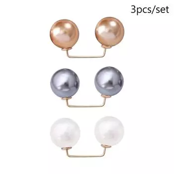 3/6/8PCS Adjustable Collar Clip Pearl Brooch Double Head Pin Waist Fastening Pins Dress Decoration Style 1