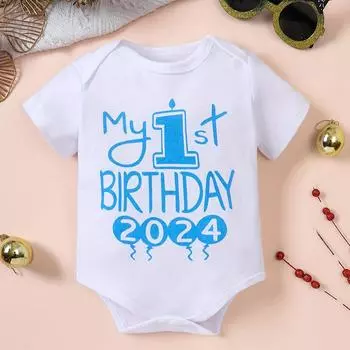 3-6 месяцев младенец ребенок «Мой первый день рождения 2024» принт хлопковый боди комбинезон с длинными рукавами 3-6M