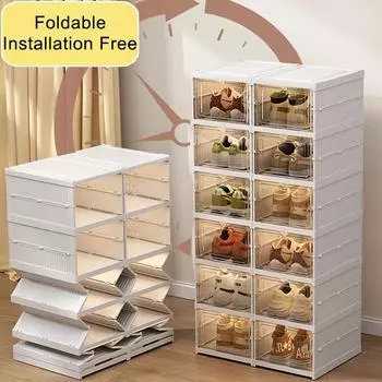 3/6 ярусный ящик для хранения обуви, большая вместимость, складная полка для обуви, пластиковый пылезащитный штабелируемый шкаф для обуви, органайзер для всякой всячины L-3layers