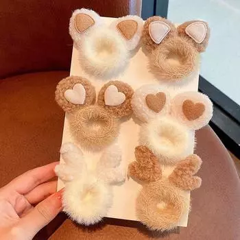 3/6 шт., детские резинки для волос, осень-зима, аксессуары для волос для маленьких девочек, плюшевые шерстяные резинки для волос с мультяшными ушками, детские резинки для волос для девочек 3pcs