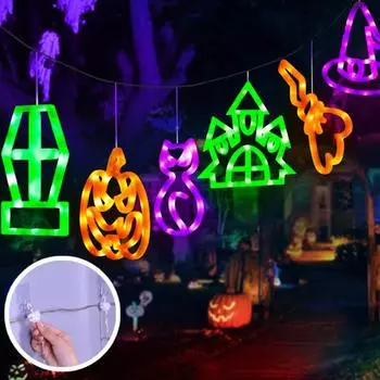 3/6 шт. Хэллоуинские оконные светильники, подвесные тыквенные шляпы ведьмы, фонарики для замка, светящиеся украшения на Хэллоуин A