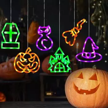 3/6 шт. Хэллоуинские оконные светильники, подвесные тыквенные фонарики в виде шляпы ведьмы, замковые фонарики, светящиеся украшения на Хэллоуин для домашнего декора на вечеринку A
