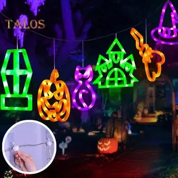 3/6 шт. Хэллоуинские оконные светильники, подвесные тыквенные фонарики в виде шляпы ведьмы, замковые фонарики, светящиеся украшения на Хэллоуин для домашнего декора на вечеринку A