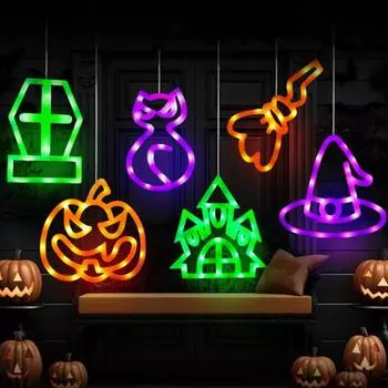 3/6 шт. Хэллоуинские оконные светильники, подвесные тыквенные фонарики в виде шляпы ведьмы, замковые фонарики, светящиеся украшения на Хэллоуин для домашнего декора на вечеринку A