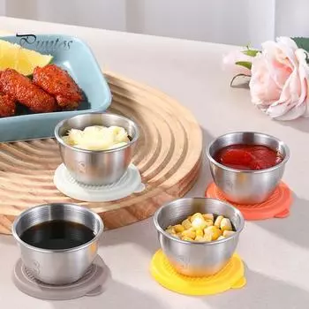 3/6 шт. Контейнеры для соуса, заправки для салата, 50 мл, многоразовые герметичные контейнеры для соуса из нержавеющей стали с силиконовыми крышками для заправок и приправ 3pcs разноцветный