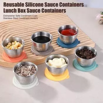3/6 шт. Контейнеры для соуса, заправки для салата, 50 мл, многоразовые герметичные контейнеры для соуса из нержавеющей стали с 3pcs разноцветный