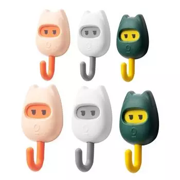 3/6 шт. милые самоклеящиеся крючки для ключей в виде кота, настенная вешалка для пальто, держатель для хранения полотенец и шляп в виде мультяшного животного для кухни, домашнего декора