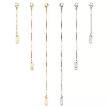 3-6 шт./пакет, удлинительная цепочка из нержавеющей стали содержит застежку-лобстер + сплющенную цепочку 0 + звено, браслет «сделай сам», ожерелье, серьги, ювелирные аксессуары 6/10/15 cm 3pcs/bag