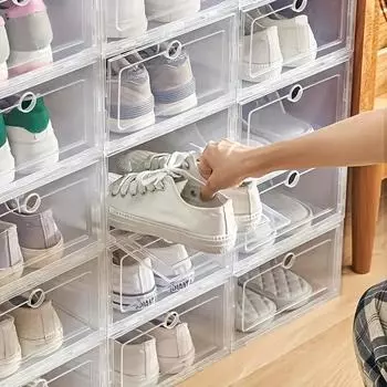 3/6 шт. Пластиковый ящик для обуви, ящик, утолщенный прозрачный ящик для обуви, складной органайзер для обуви, пластиковые коробки для обуви, штабелируемые коробки