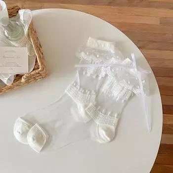 3-6pcs Glass stockings children s spring and summer thin lace lace lace mid tube socks sweet bow polka dots