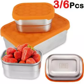 3/6Pcs Stainlesss Steel Picnic Box Leak Proof Lunch Box with Lid Bento Box Food Storage Containers For Portable Food Container