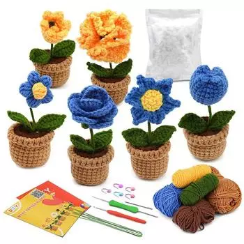3/6pcs Sunflower Crochet Flowers Hand-knitted Flower Wedding Gift Guests Potted Woven Flower Desk Accessorie Valentine s DayGift