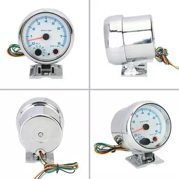 3,75 DC 12 В хромированный автомобильный тахометр тахометр 0-8000 об/мин с синим светодиодным индикатором переключения передач электрический тахометр тахометр CHINA