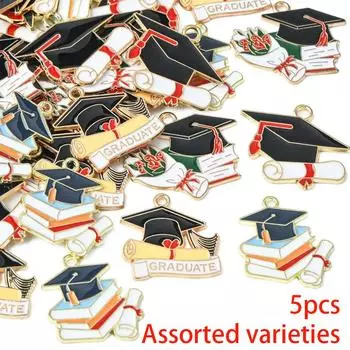 3/7/14 шт., сплав, материал, университетская шляпа, эмаль, выпускной колпак, кулон, книга, подходящая для бакалавра, изготовление ювелирных изделий своими руками Assorted varieties 5pcs