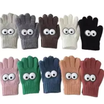 3-7 лет Детские забавные перчатки осень-зима Теплые вязаные шерстяные перчатки с пятью пальцами для мальчиков и девочек осень-зима бежевый
