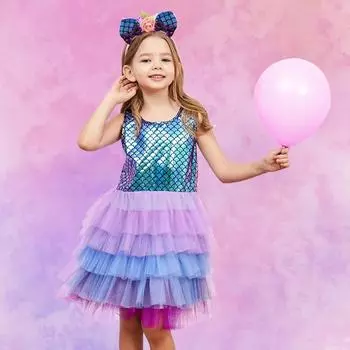 3-8 лет Летнее платье-русалка для девочек Детское платье-пачка принцессы Радуга для малышей Платья для вечеринок на день рождения Наряд для маленьких девочек Мода 110