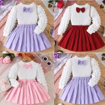 3-8 летДетская одеждаНовинкаДевочкиБамбуковые рукава + Юбка-турнирМодная Юбка-турнирДевочкиКомплект из 2 предметов 3Y фиолетовый