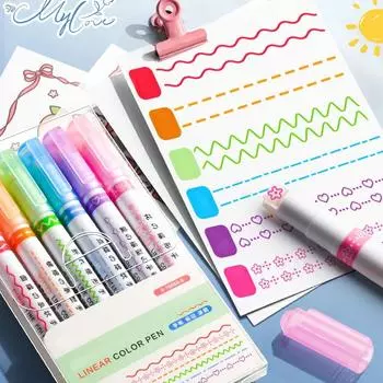 3-8 шт. Kawaii красочные маркеры-маркеры Kawaii линии в форме роликового наконечника кривая лайнер ручка для граффити корейские канцелярские принадлежности для офиса
