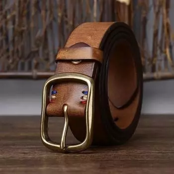 3,8 см мужской высококачественный ремень из натуральной кожи с роскошной медной пряжкой, дизайнерские ремни из чистой коровьей кожи, мужские джинсы для мужчин в ковбойском стиле 105CM коричневый