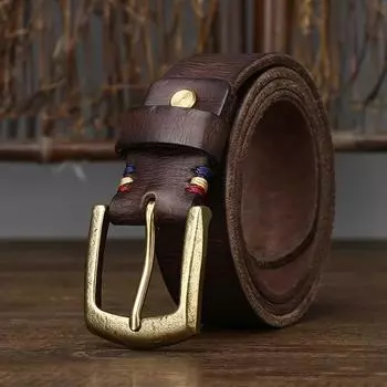 3,8 см высококачественные мужские ремни из натуральной кожи, мужской роскошный ремень из чистой коровьей кожи, винтажная медная пряжка для джинсов, магазин Star Products 105CM коричневый