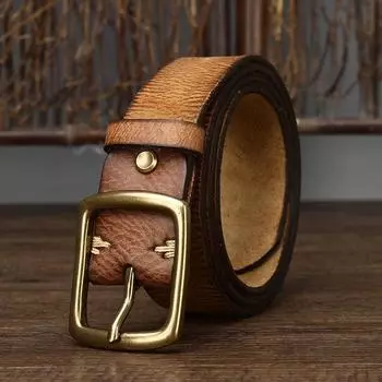 3.8Cm Wide Retro Matte Old Pleated Washed Italian Pure Cowhide Belt Men S Genuine Leather Pin Buckle Belt Tide 100cm