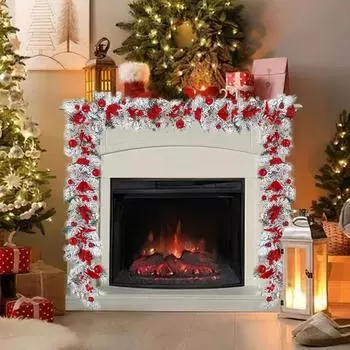 3,9-футовая рождественская гирлянда для входной двери, рождественская флокированная сосновая хвоя, красные ягоды, шишки, шары, гирлянда, украшение для рождественской вечеринки, праздничного домашнего декора 3.9ft красный