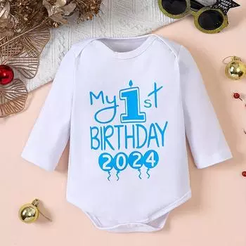 3-9 месяцев младенец ребенок «Мой первый день рождения 2024» принт хлопковый боди комбинезон с длинными рукавами 3-6M