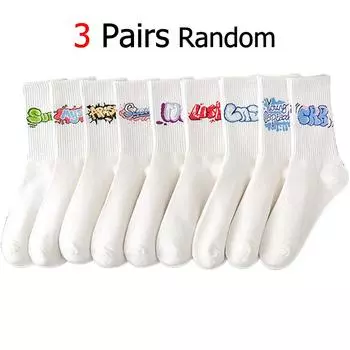 3/9 пар мужских носков с круглым вырезом и принтом граффити, впитывающих пот, дышащих, удобных, уличных, повседневных, для пары, в уличном стиле One Size
