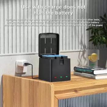 3 аккумулятора емкостью 1800 мАч + зарядное устройство на 3 аккумулятора с USB-портом, совместимое с GoPro Hero 12/11/10/9 синий