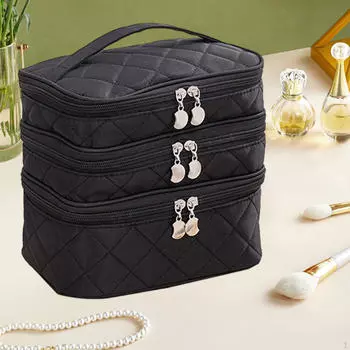 3-этажная косметичка для хранения многофункциональная туалетная женская косметика для статей black zipper