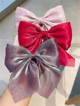 3 банта Зажим-уточка Аксессуары для волос для девочек Элегантный романтичный зажим-бант Нескользящий глянцевый Size fits all