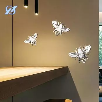 3 большие, средние и маленькие наклейки на зеркало в виде пчел трехмерные акриловые настенные наклейки для гостиной детской комнаты украшения