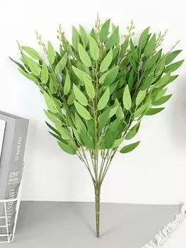 3 Bundles Artificial Willow Bouquet Silk 5 Forks Fake Green Leaves for Wedding Home Garden Vase Decoration Jungle Party DIY Plants Wreath светло-зеленый
