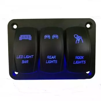 3-button switch with key mechanism and blue LED indicator for car, boat, boat