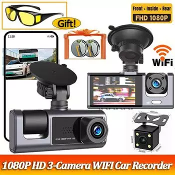 3 Camera 1080P Car DVR Dash Cam for Cars WIFI Video Recorder Rear View Camera for Vehicle Black Box Car Accessories Free Mirror NONE
