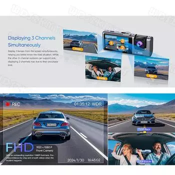 3 Channel Front Inside Rear View Camera 1080P Dash Cam for Cars WiFi Car DVR Camera for Vehicle Video Recorder Dual Lens Dashcam 32G