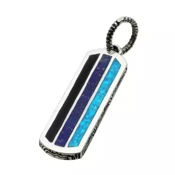 3 Color Plate Pendant Turquoise Lapis Lazuli Onyx fp0597 [Figmart] [Silver Accessory]