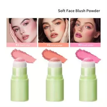 3-color Sponge Blush Stick Matte Natural Long-lasting Blush Waterproof and Sweat-proof for Cheeks