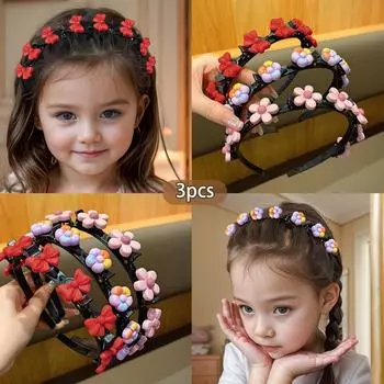 3 Cute Children s Braided Hair Hoops Cartoon Hairpin Headflowers Suitable for Daily Use