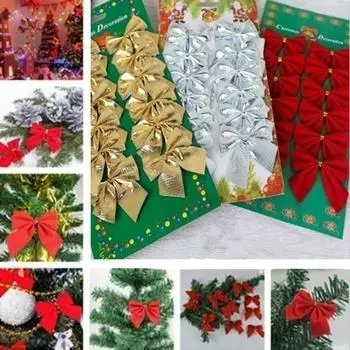 3 цвета 12/24 шт./комплект бантов бант рождественская елка подарок на вечеринку подарок на Рождество украшение новая подвеска на рождественскую елку украшение 12pcs золотой