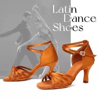 Женские и женские туфли для латинских танцев, атласная мягкая подошва, туфли для сальсы и танго, каблук 7,5 см 34 чёрный