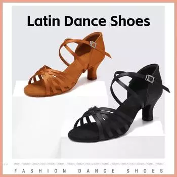 Женская обувь для латинских танцев, женская обувь для сальсы, атласные туфли для девочек, чача-танго, каблук 7,5 см 34 чёрный