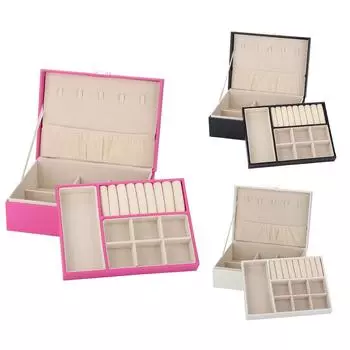 3 цвета, двухслойные ювелирные изделия, серьги, кольца, браслет, коробка для ожерелья, органайзер из искусственной кожи для хранения White