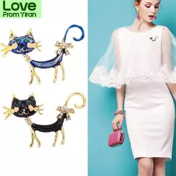 3 цвета креативная мода милый кот хрустальные броши булавки для женщин девочек эмалированные значки животных милая одежда пальто ювелирные изделия булавка синий