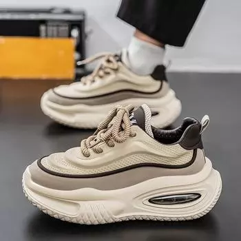 3 цвета Мужская обувь Однотонные кроссовки на шнуровке из искусственной кожи с выемками Дышащая повседневная спортивная обувь Легкая нескользящая 39 хаки